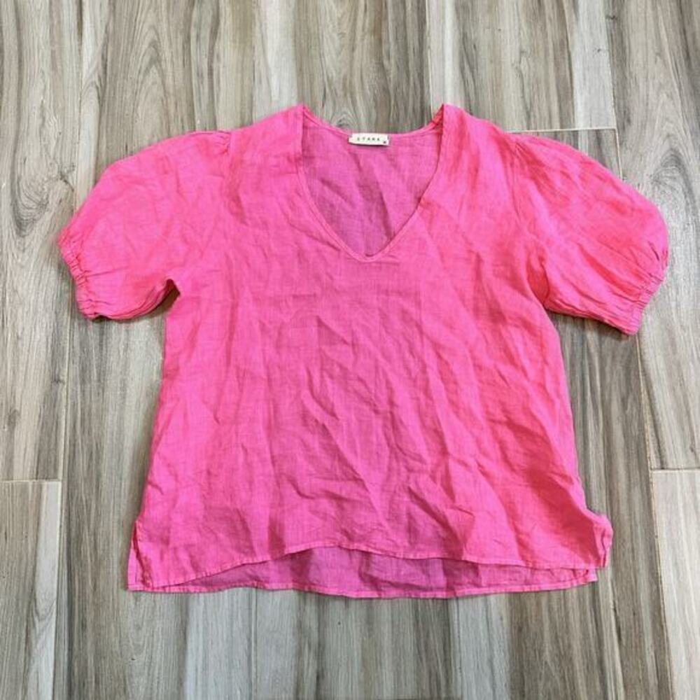 STARK X  Blouse Pink Linen Small ‎ Lagenlook Collared Boxy Oversized Top Preppy